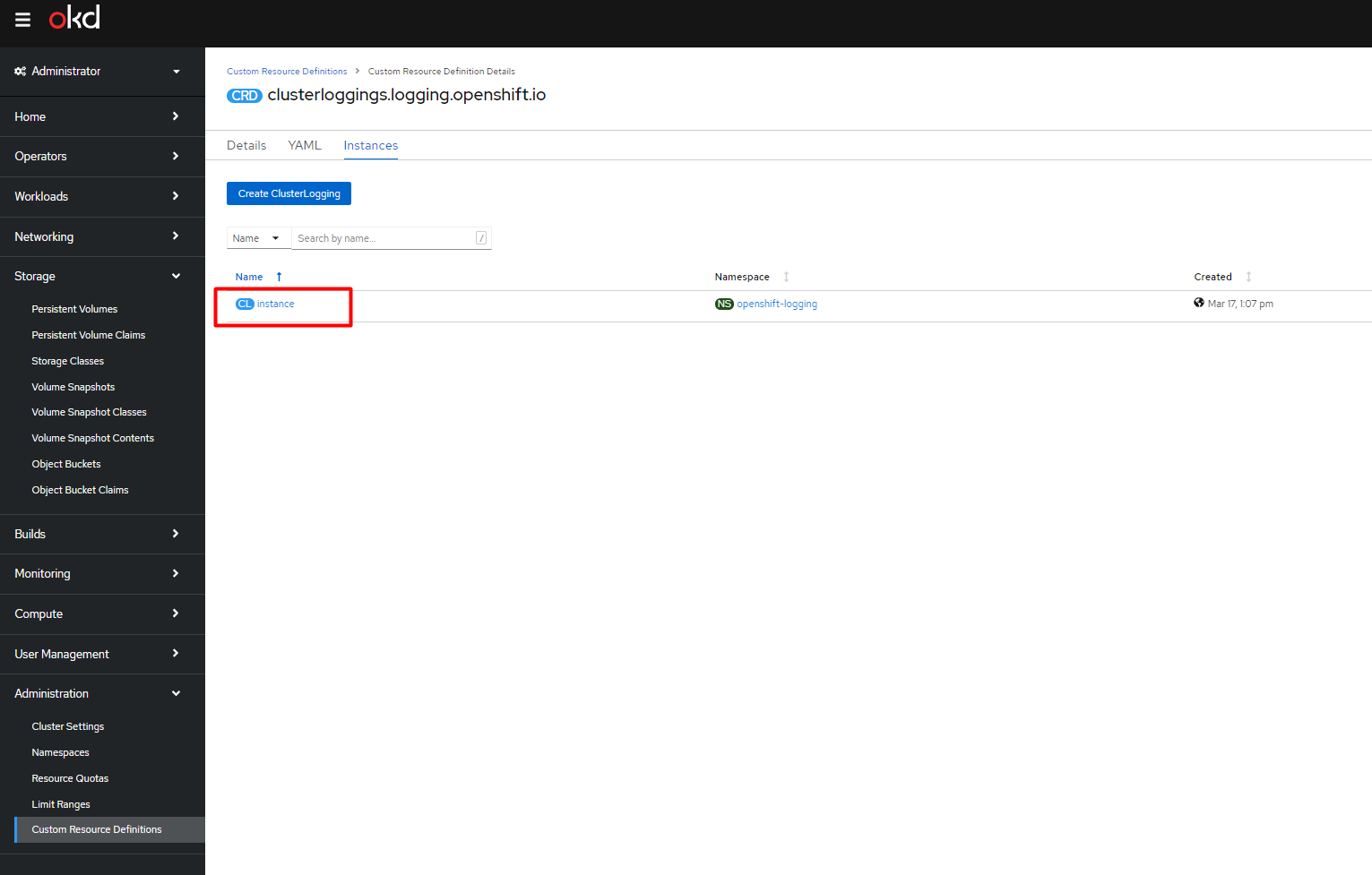 cluster logging instances2