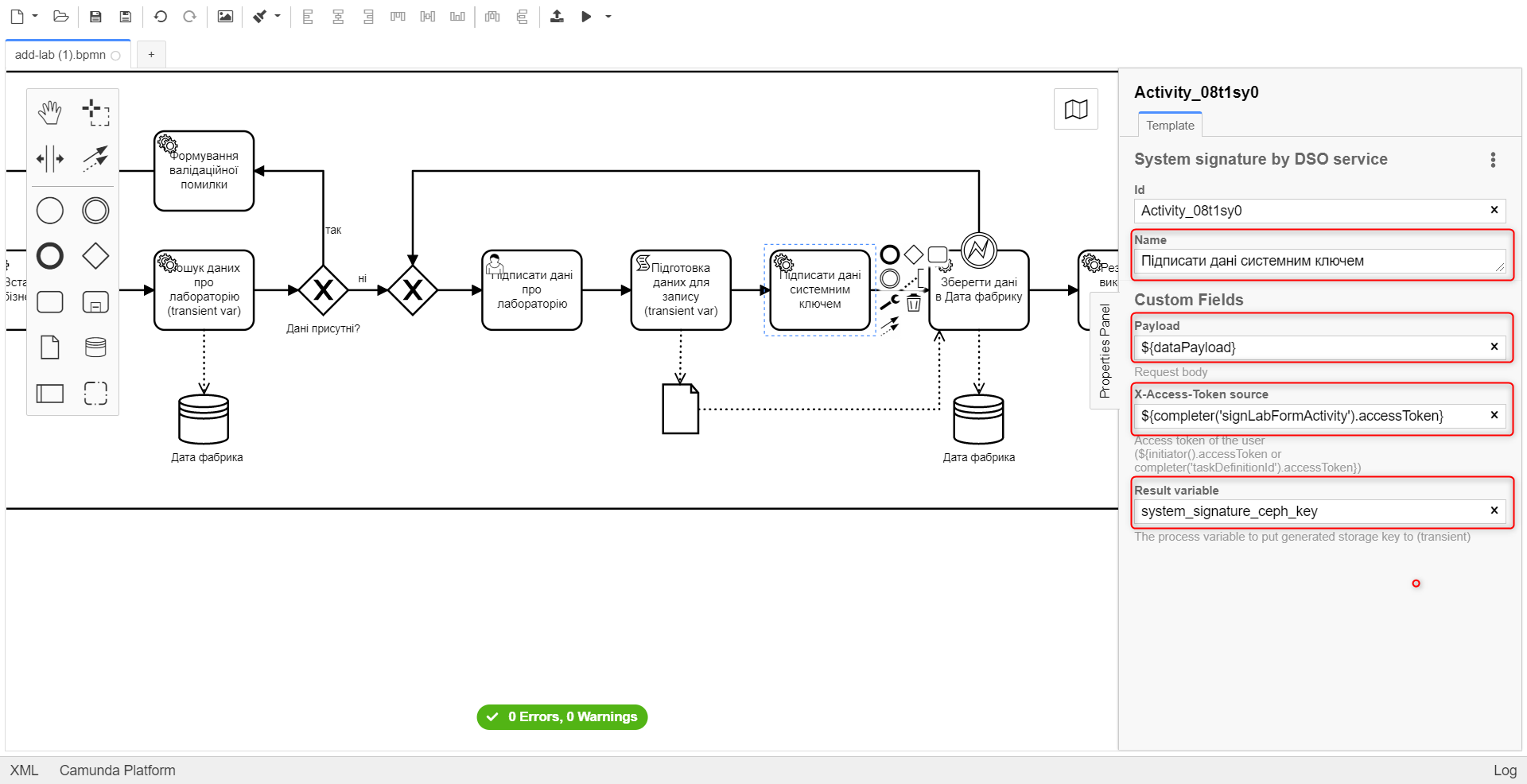 task 3 create call activity sign data by system key