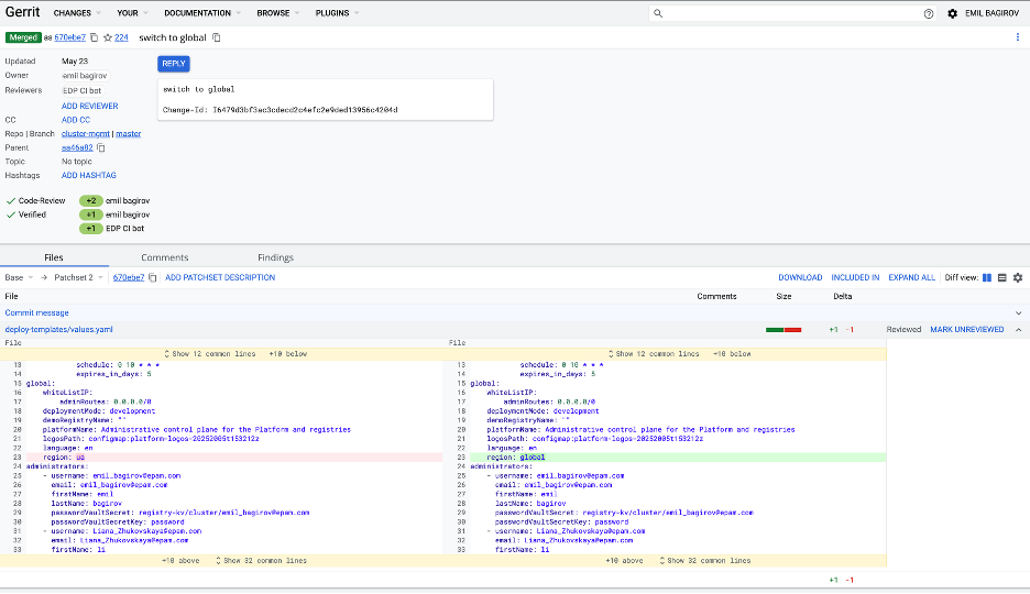 2.3.1 values yaml change
